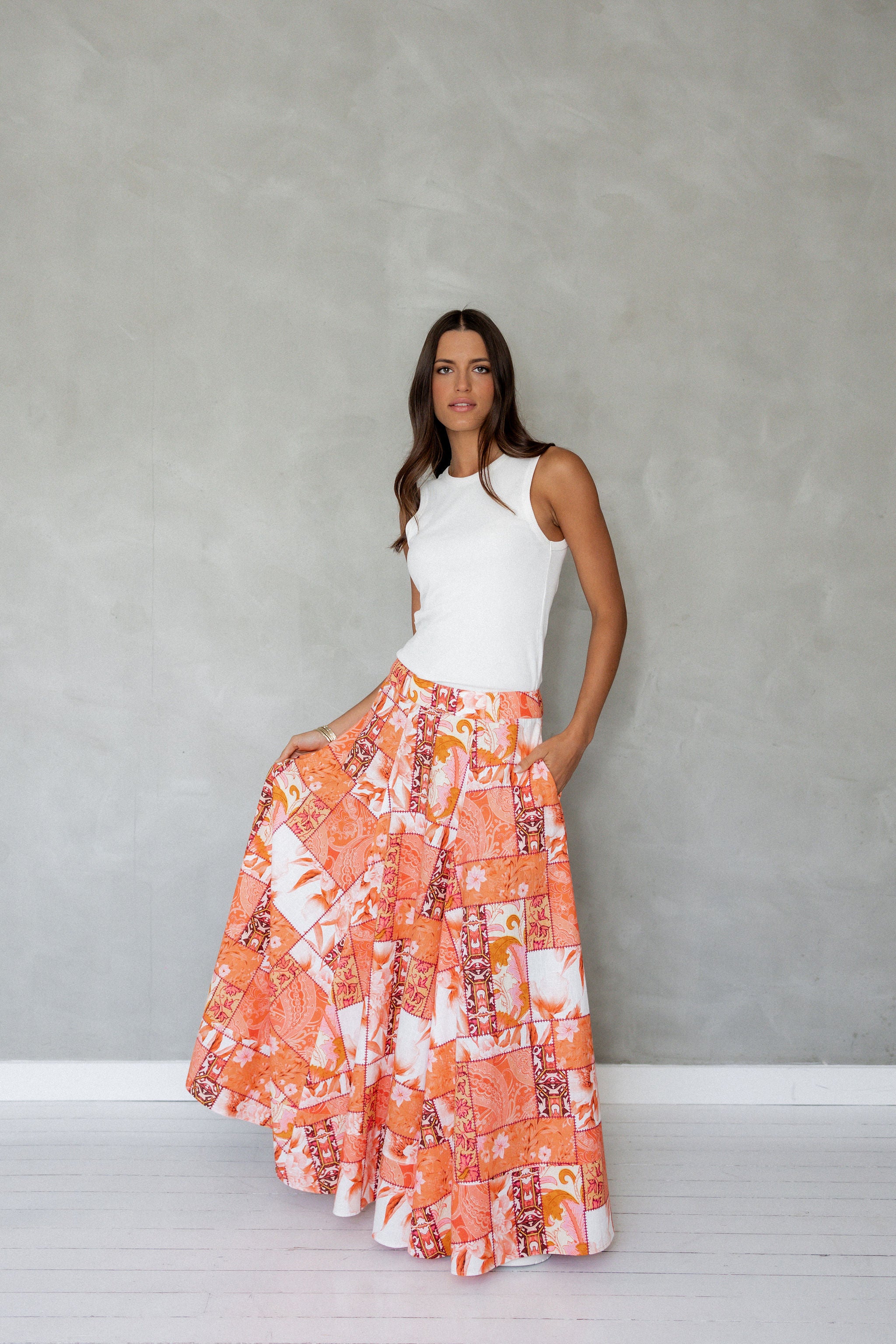 Never Be Maxi Skirt Orange Patchwork