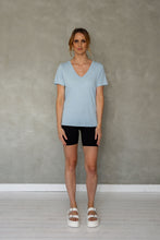 Load image into Gallery viewer, Before We Expire V-neck Tee in Cerulean
