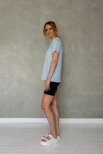 Load image into Gallery viewer, Before We Expire V-neck Tee in Cerulean
