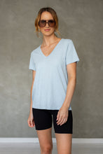 Load image into Gallery viewer, Before We Expire V-neck Tee in Cerulean
