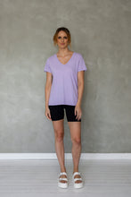 Load image into Gallery viewer, Before We Expire V-neck Tee in Purple Rose
