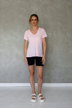 Load image into Gallery viewer, Before We Expire V-neck Tee in Roseate Spoonbill
