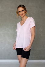 Load image into Gallery viewer, Before We Expire V-neck Tee in Roseate Spoonbill
