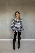 Load image into Gallery viewer, Be Ok Puff Sleeve Shirt - Black Plaid
