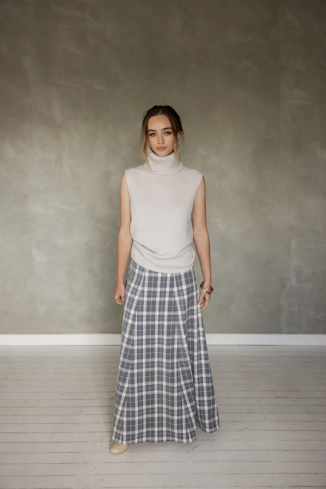 Break Of Dawn Maxi Skirt - Blue Plaid