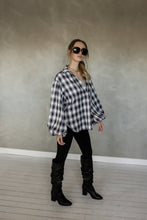 Load image into Gallery viewer, Be Ok Puff Sleeve Shirt - Black Plaid
