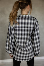 Load image into Gallery viewer, Be Ok Puff Sleeve Shirt - Black Plaid
