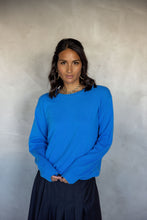 Load image into Gallery viewer, Melody wears the Ever Be Round Neck Sweater in Azure Blue form MAZU
