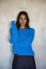 Load image into Gallery viewer, Melody wears the Ever Be Round Neck Sweater in Azure Blue form MAZU
