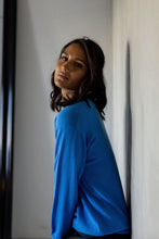 Load image into Gallery viewer, Melody wears the Ever Be Round Neck Sweater in Azure Blue form MAZU
