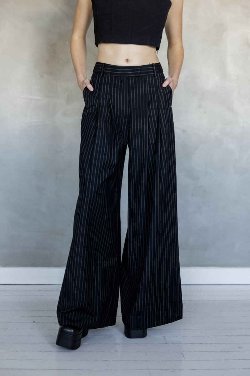 Over and Over Wide Leg Pant - Black Stripe